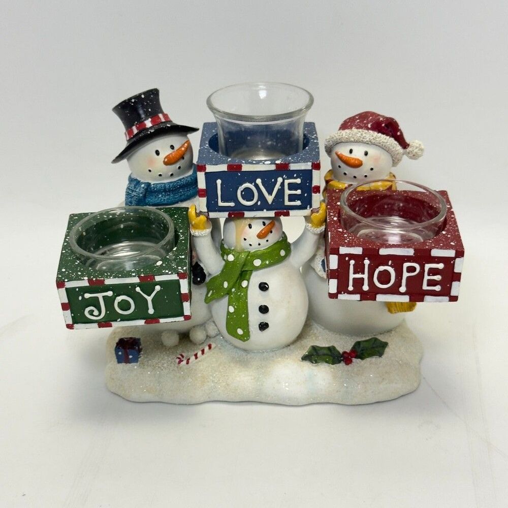 Vintage Yankee Candle Christmas Snowman Trio Tea light Holder Winter Village